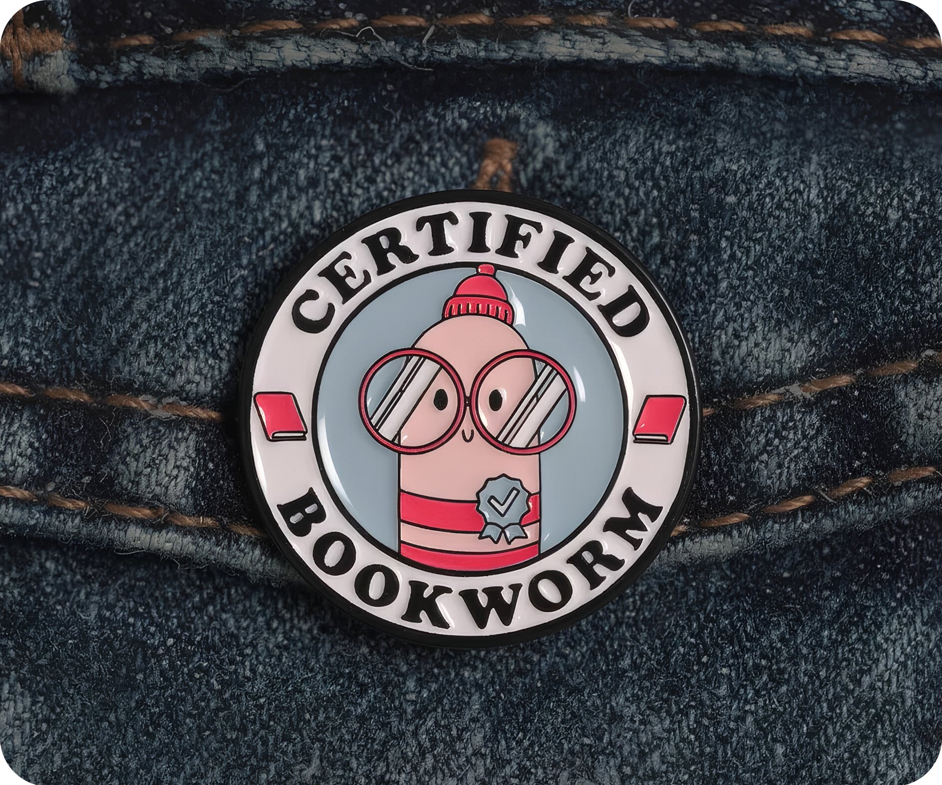 Insignia de alfiler "Ratón de biblioteca certificado leyendo libros"