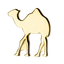 A gold pin badge shaped like a camel. © Tigoli® 2026 All Rights Reserved Panda Loco Ltd 