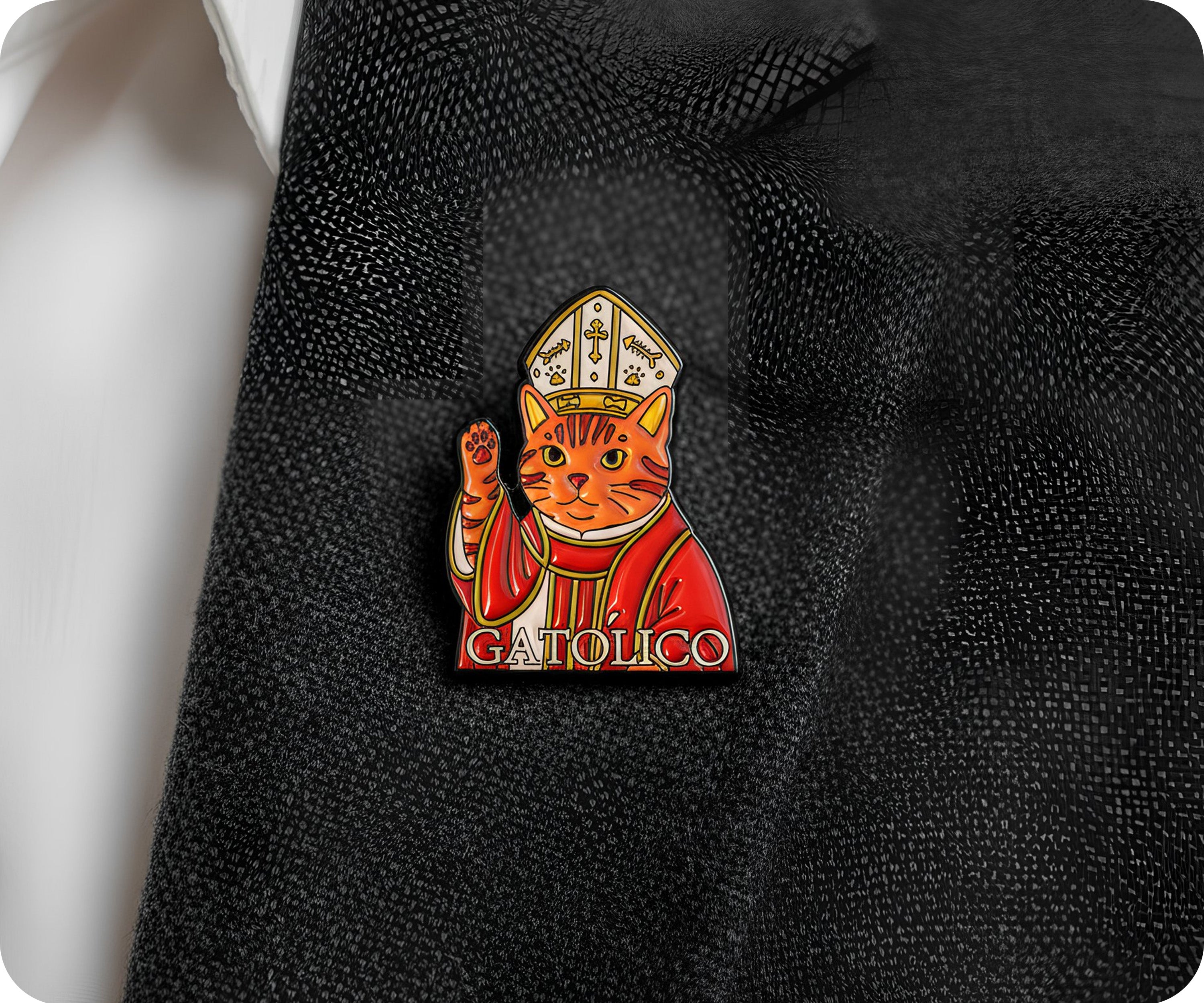 Gatolico Catholic Spanish Pop Cat Pin Badge