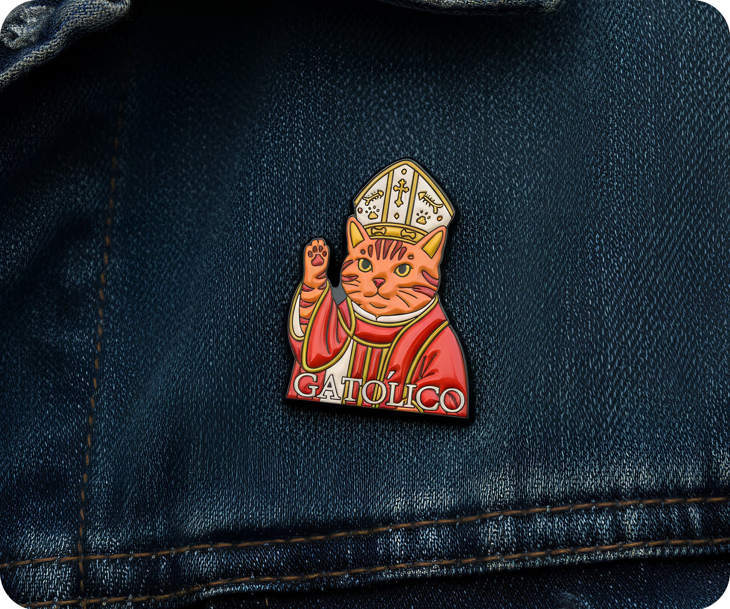 Gatolico Catholic Spanish Pop Cat Pin Badge