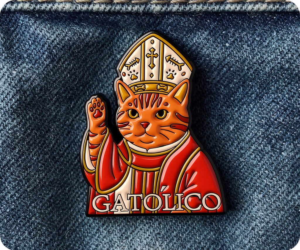 Gatolico Catholic Spanish Pop Cat Pin Badge