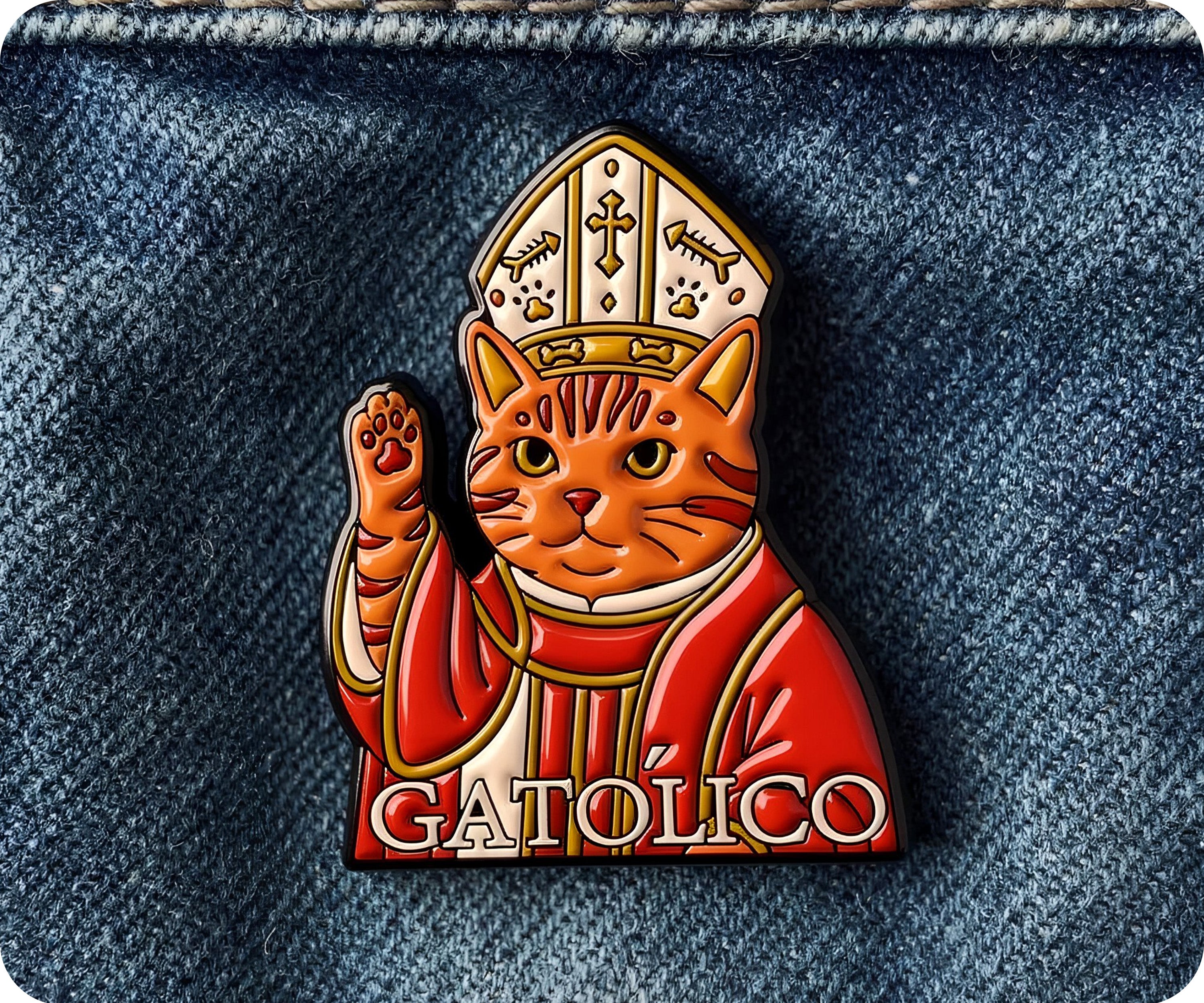 Gatolico Catholic Spanish Pop Cat Pin Badge