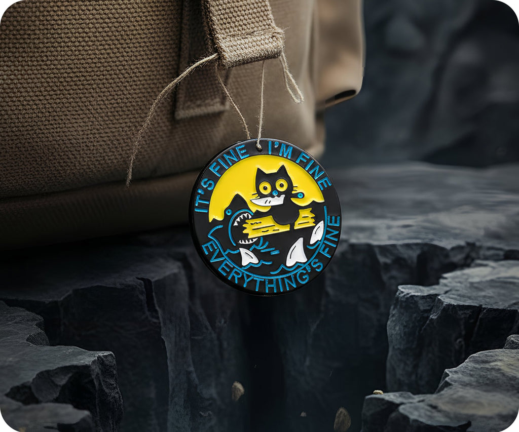 It's Fine Cat & Shark Everything Fine Pin Badge