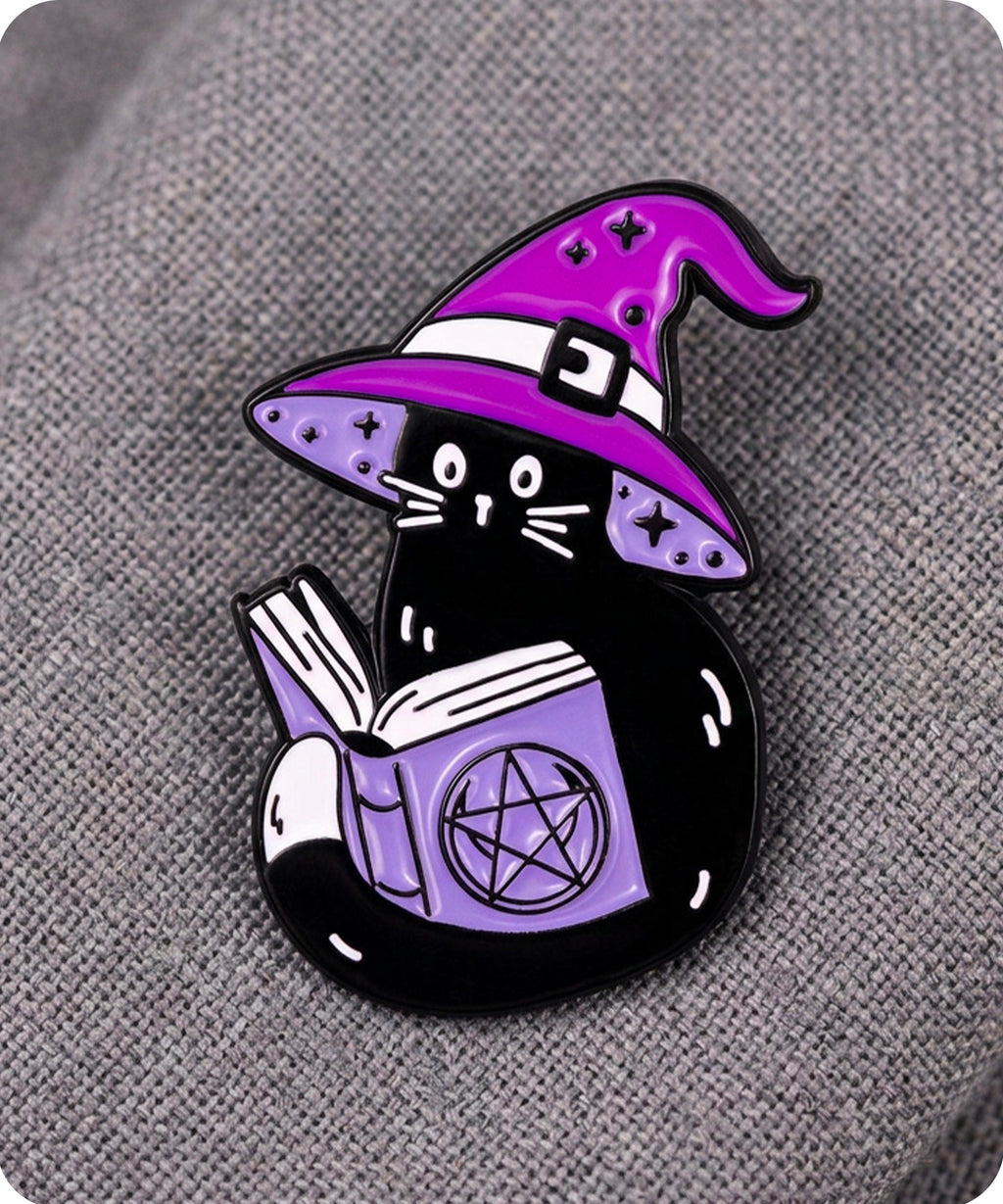 Black Cat Witch Enamel Lapel Pin Badge