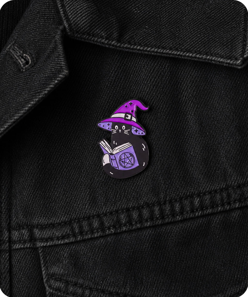 Black Cat Witch Enamel Lapel Pin Badge
