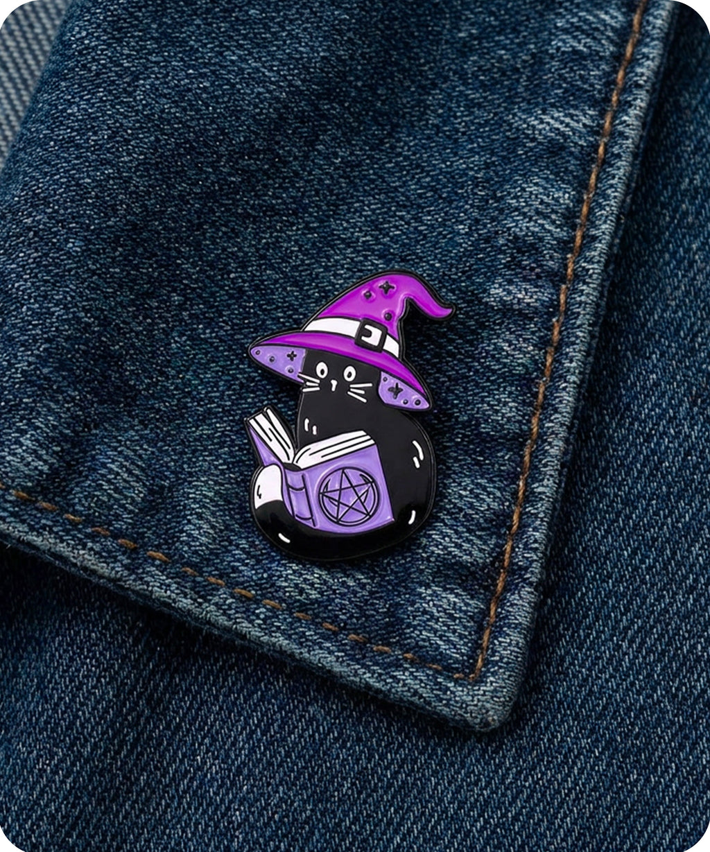 Black Cat Witch Enamel Lapel Pin Badge