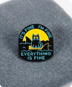 It’s Fine I’m Fine Everything Is Fine Cat Shark Enamel Lapel Pin Badge