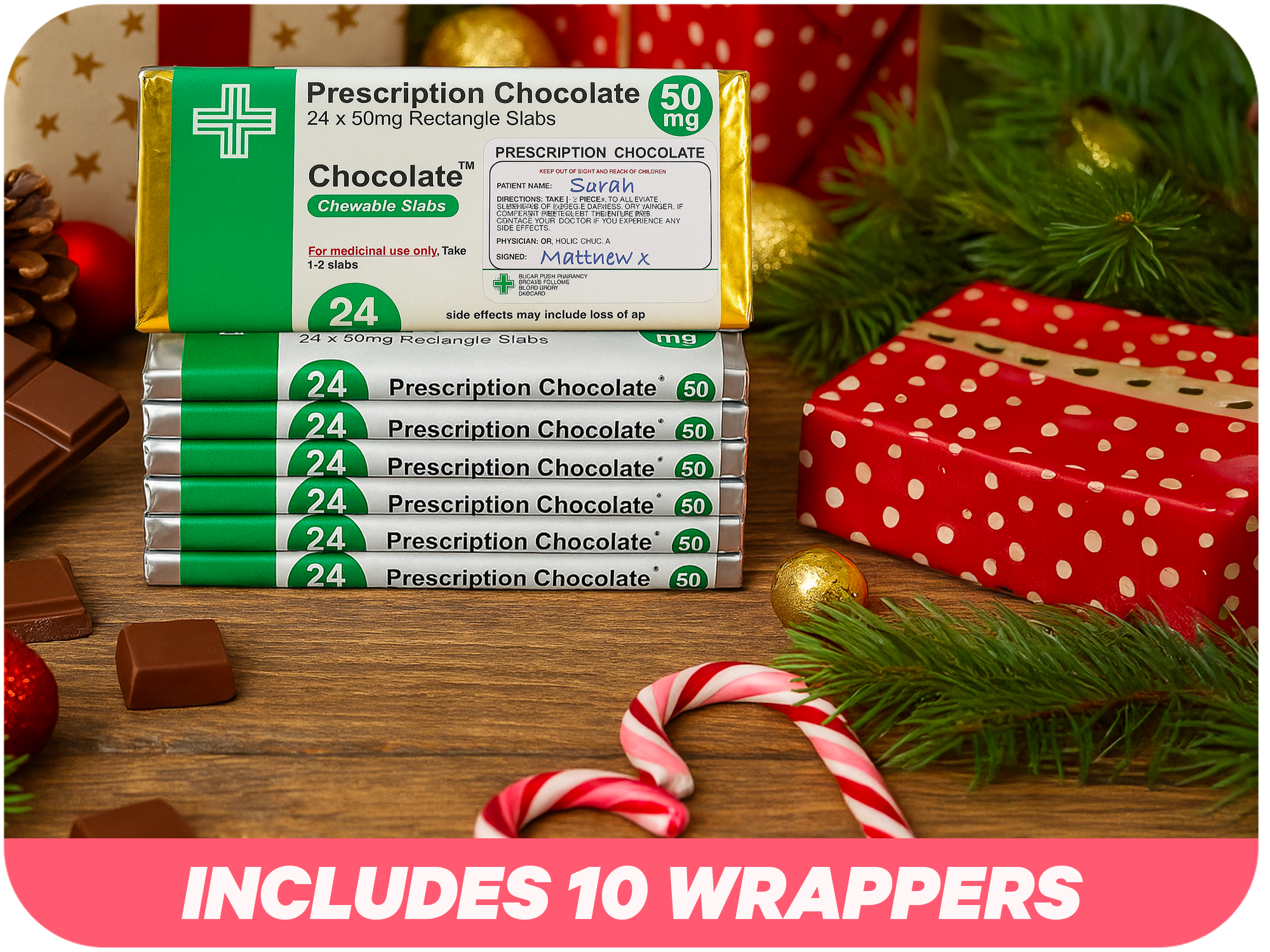 10 X Prescription Chocolate Bar Wrappers | Novelty Joke Fits Most Chocolate Bars