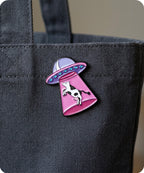 Cow Abduction UFO Enamel Lapel Pin Badge