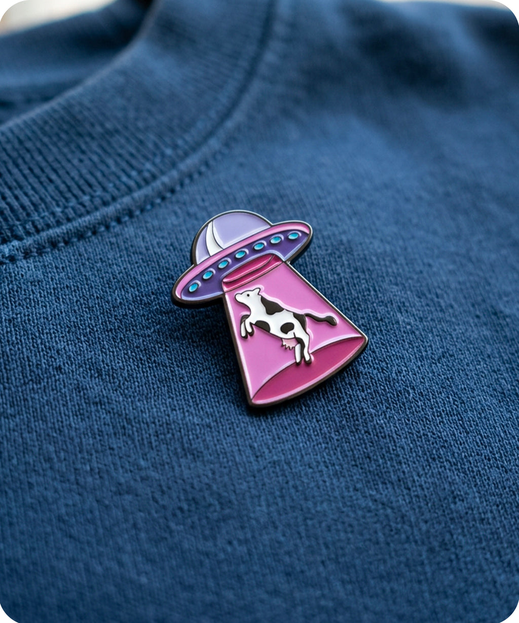 Cow Abduction UFO Enamel Lapel Pin Badge