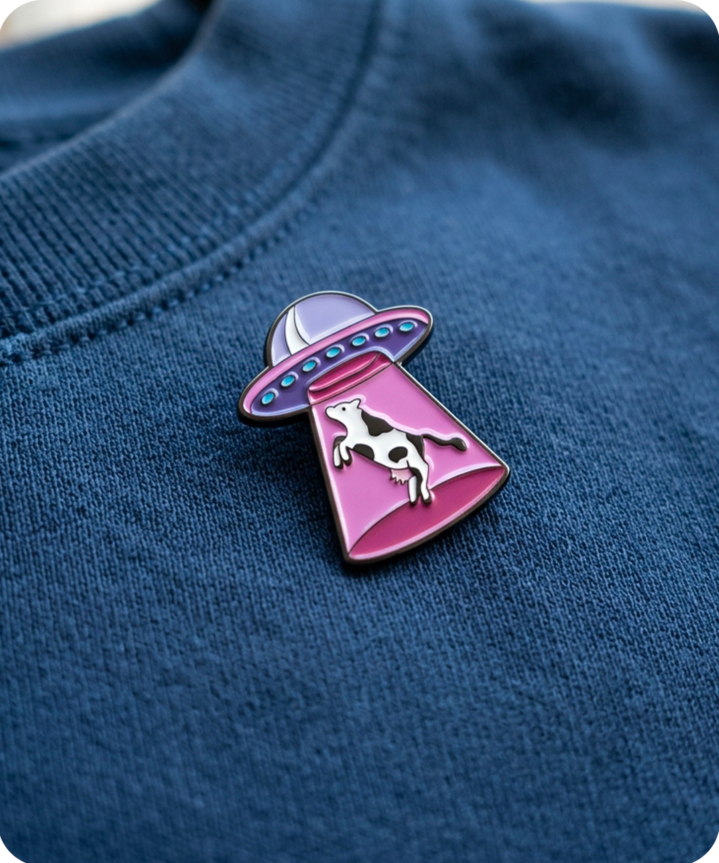Cow Abduction UFO Enamel Lapel Pin Badge
