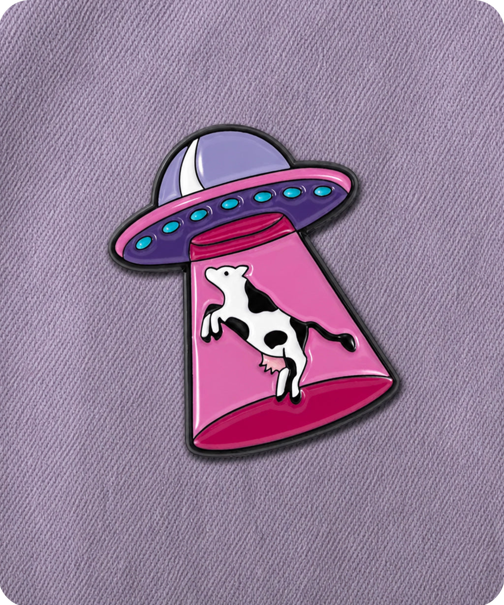 Cow Abduction UFO Enamel Lapel Pin Badge