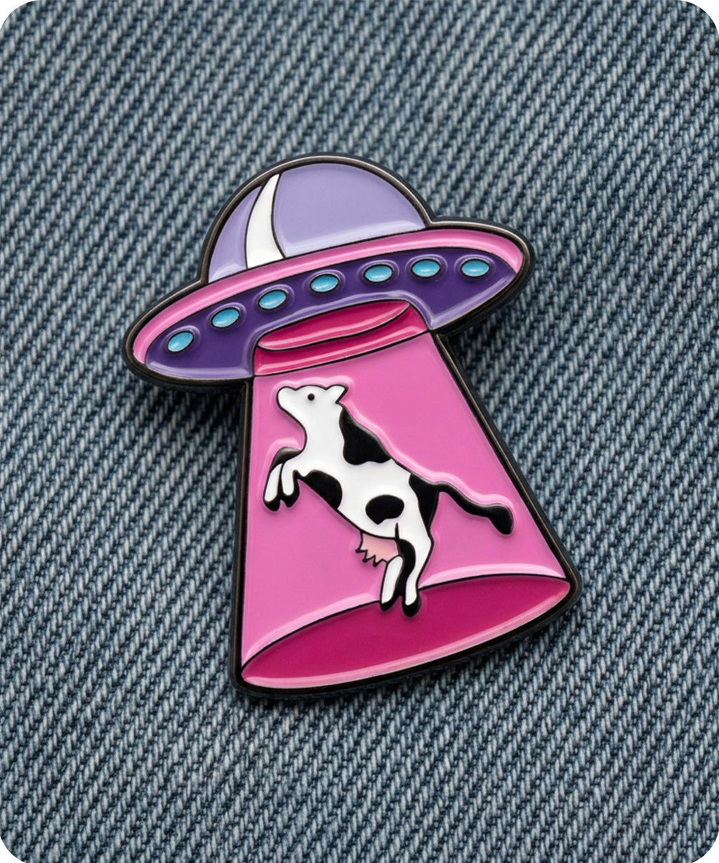 Cow Abduction UFO Enamel Lapel Pin Badge