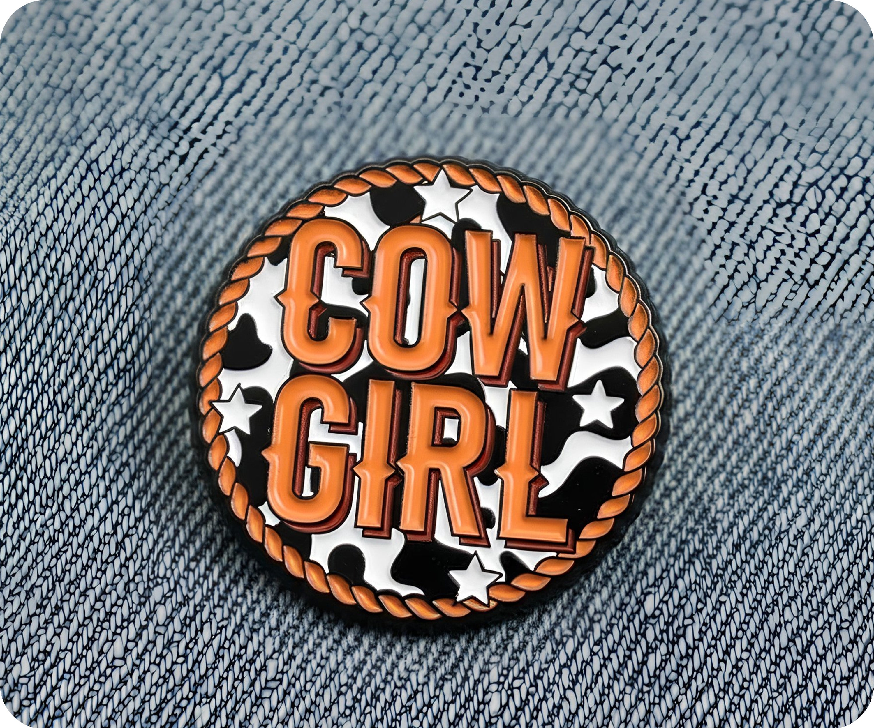 Cow Girl Round Pin Badge