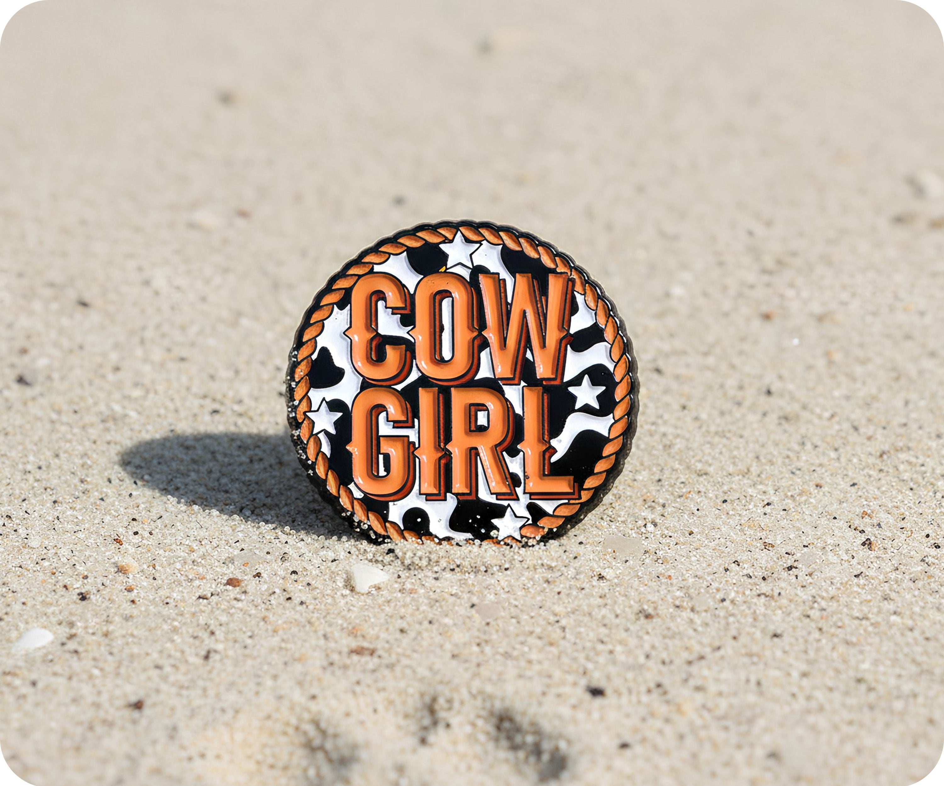 Cow Girl Round Pin Badge
