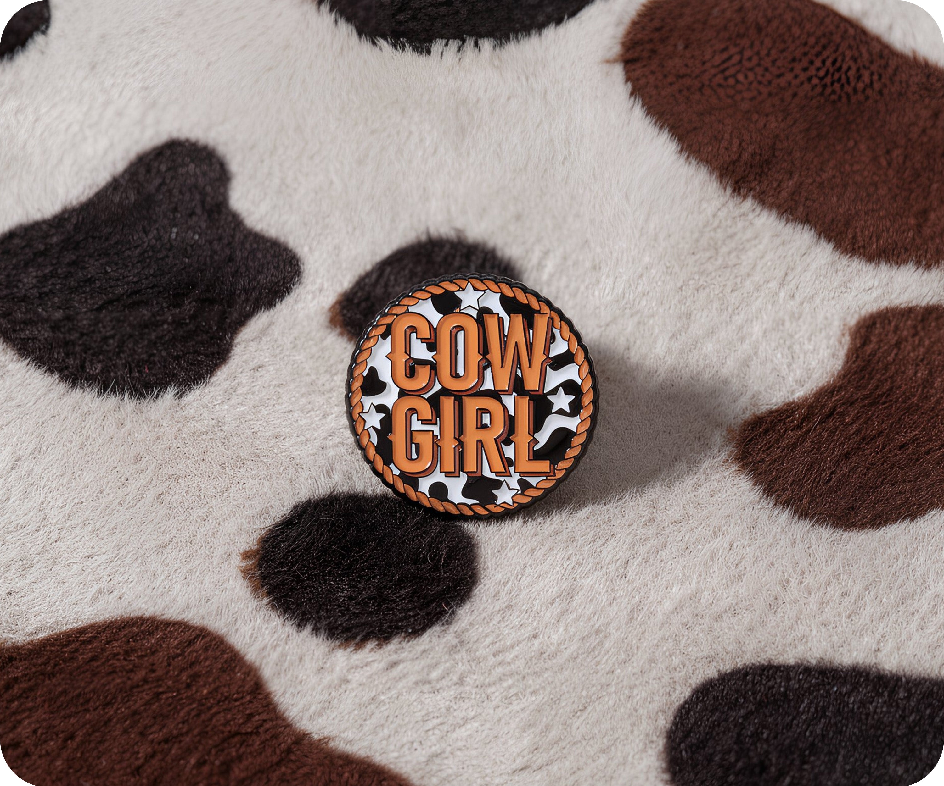 Cow Girl Round Pin Badge