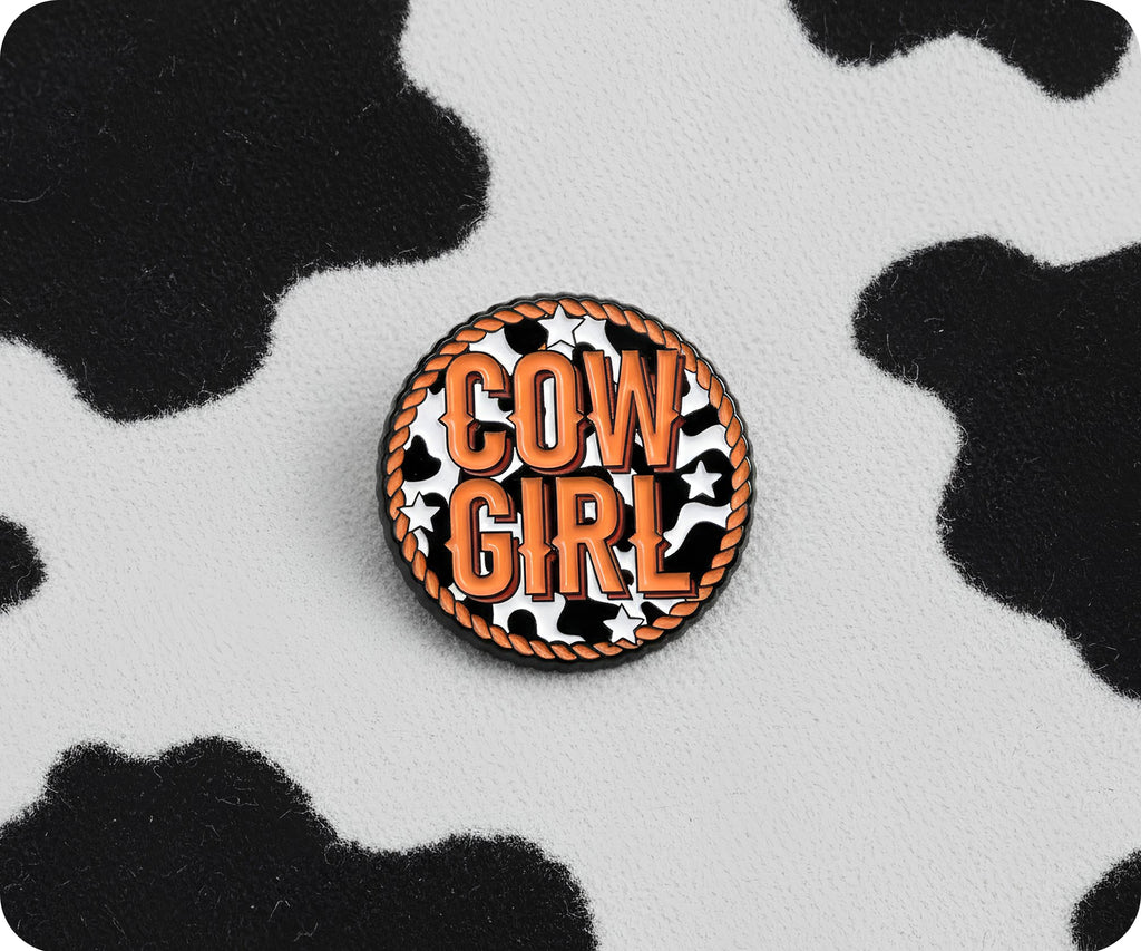 Cow Girl Round Pin Badge