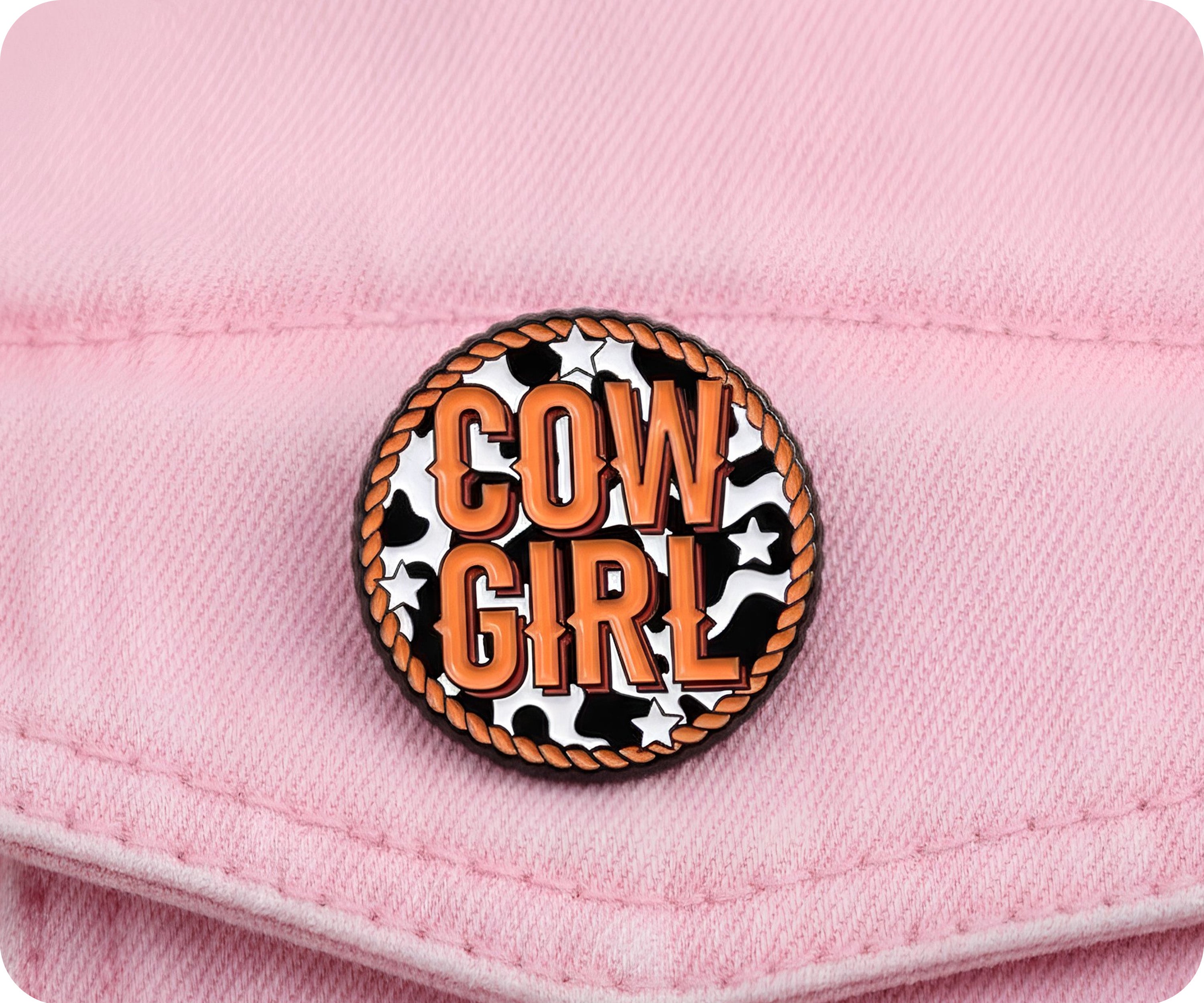 Cow Girl Round Pin Badge