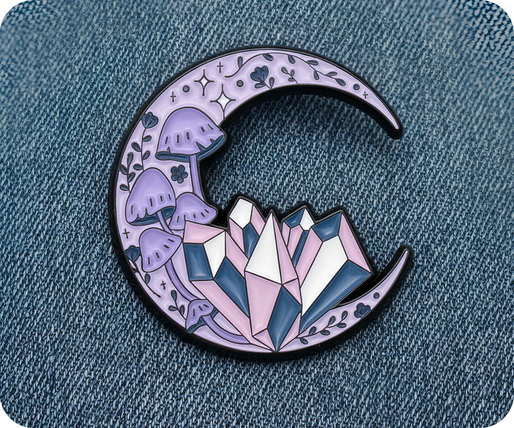 Crescent Crystal Moon Mushroom Spiritual Pin Badge
