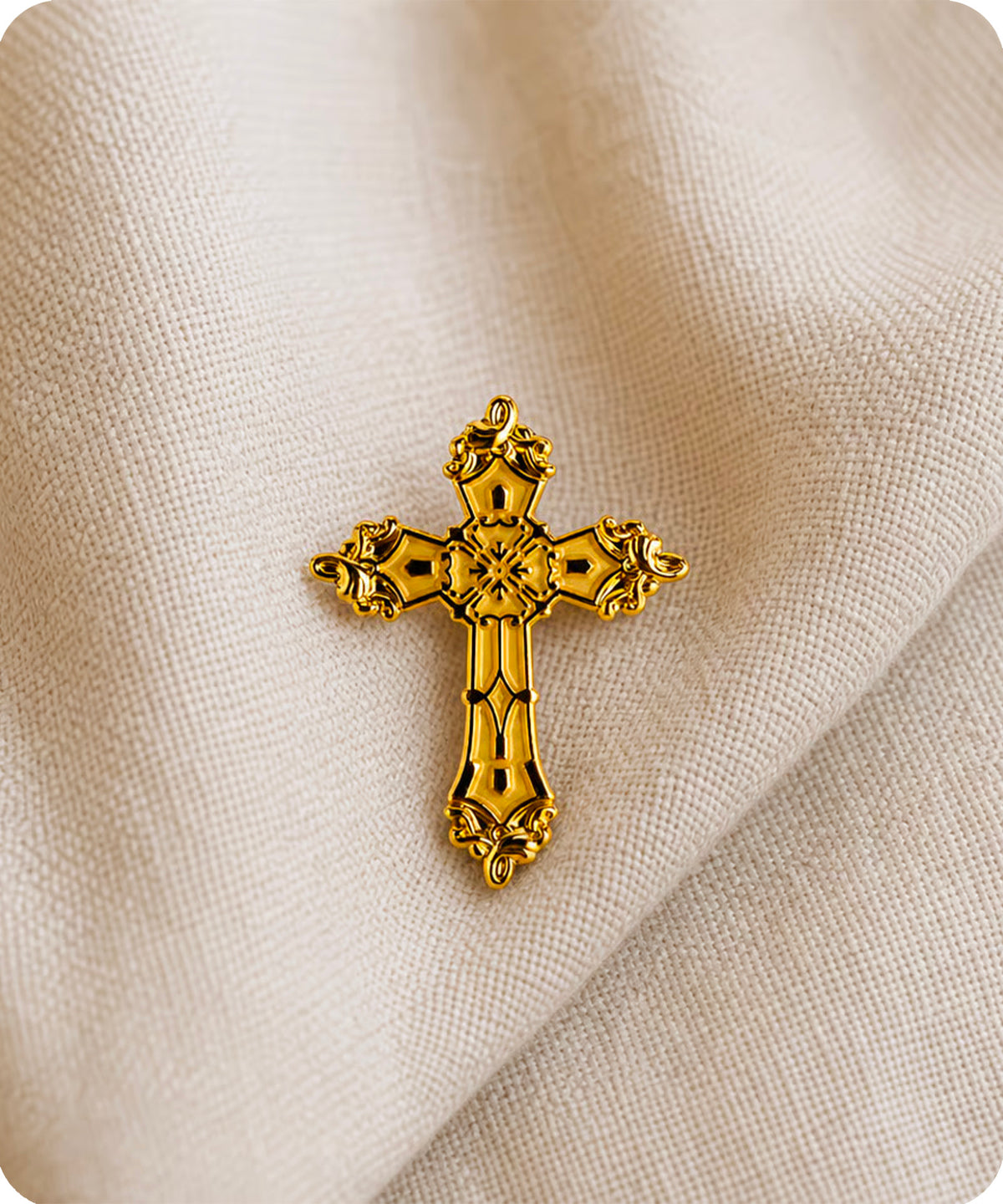 Gold Christian Cross Enamel Pin Badge