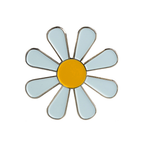 A daisy flower pin badge with a brass plated iron and hard enamel finish. © Tigoli® 2026 All Rights Reserved Panda Loco Ltd 