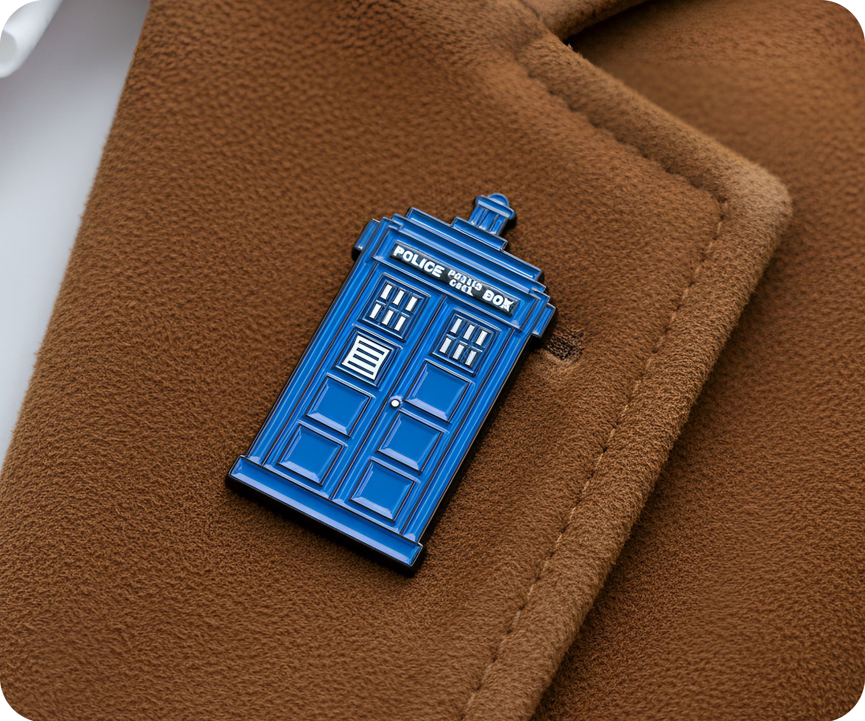 Insignia de solapa de cabina telefónica de policía británica azul, máquina del tiempo de ciencia ficción
