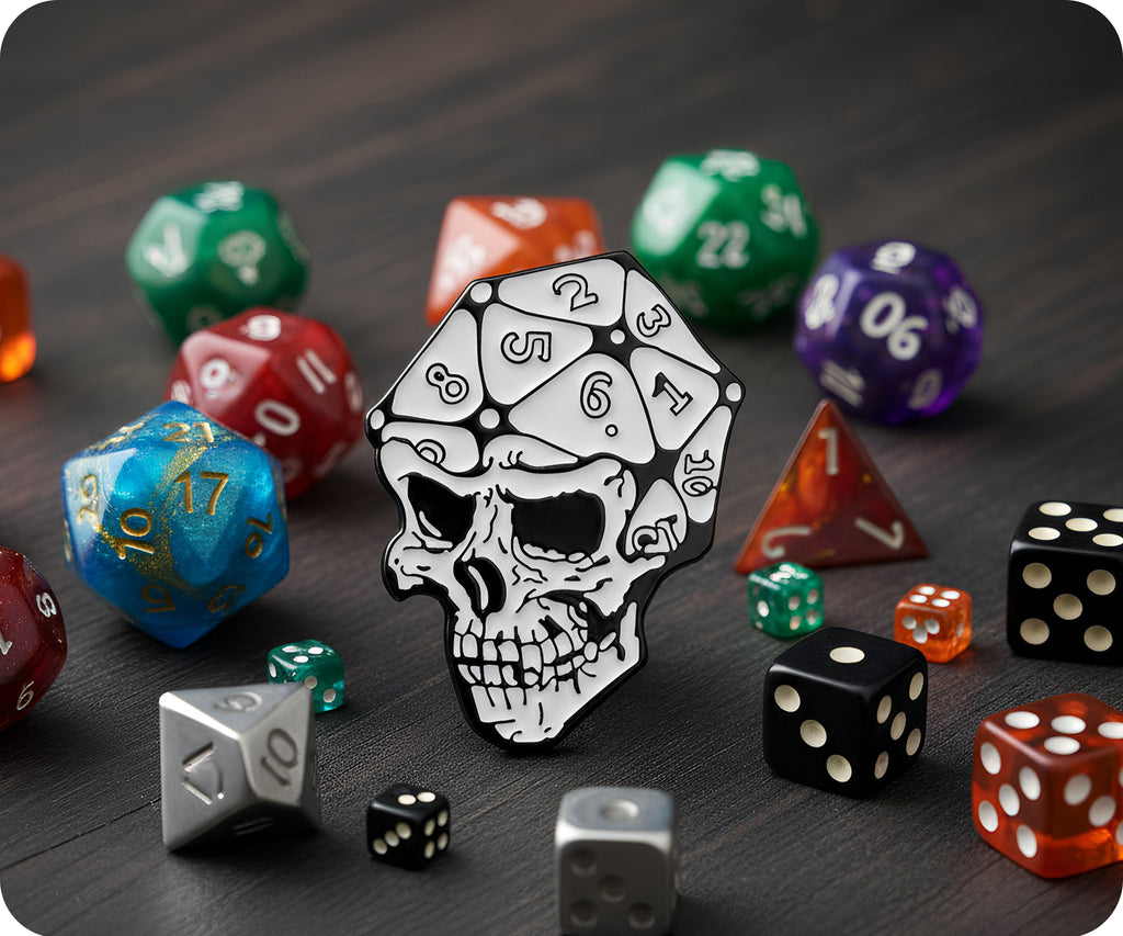 Skull Dice Gaming Pin Badge