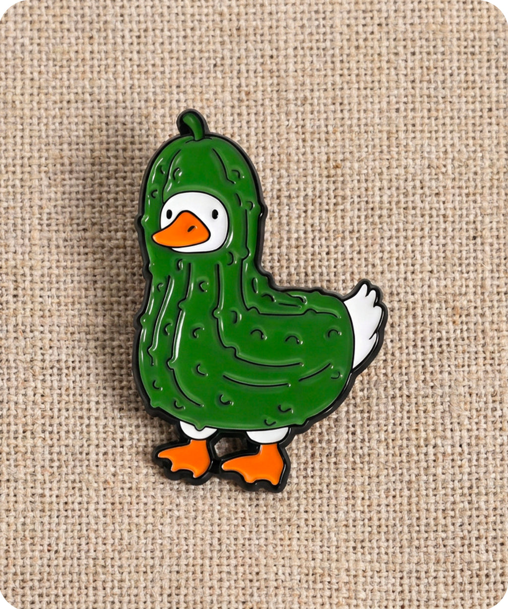 Cute Pickle Duck Enamel Lapel Pin Badge