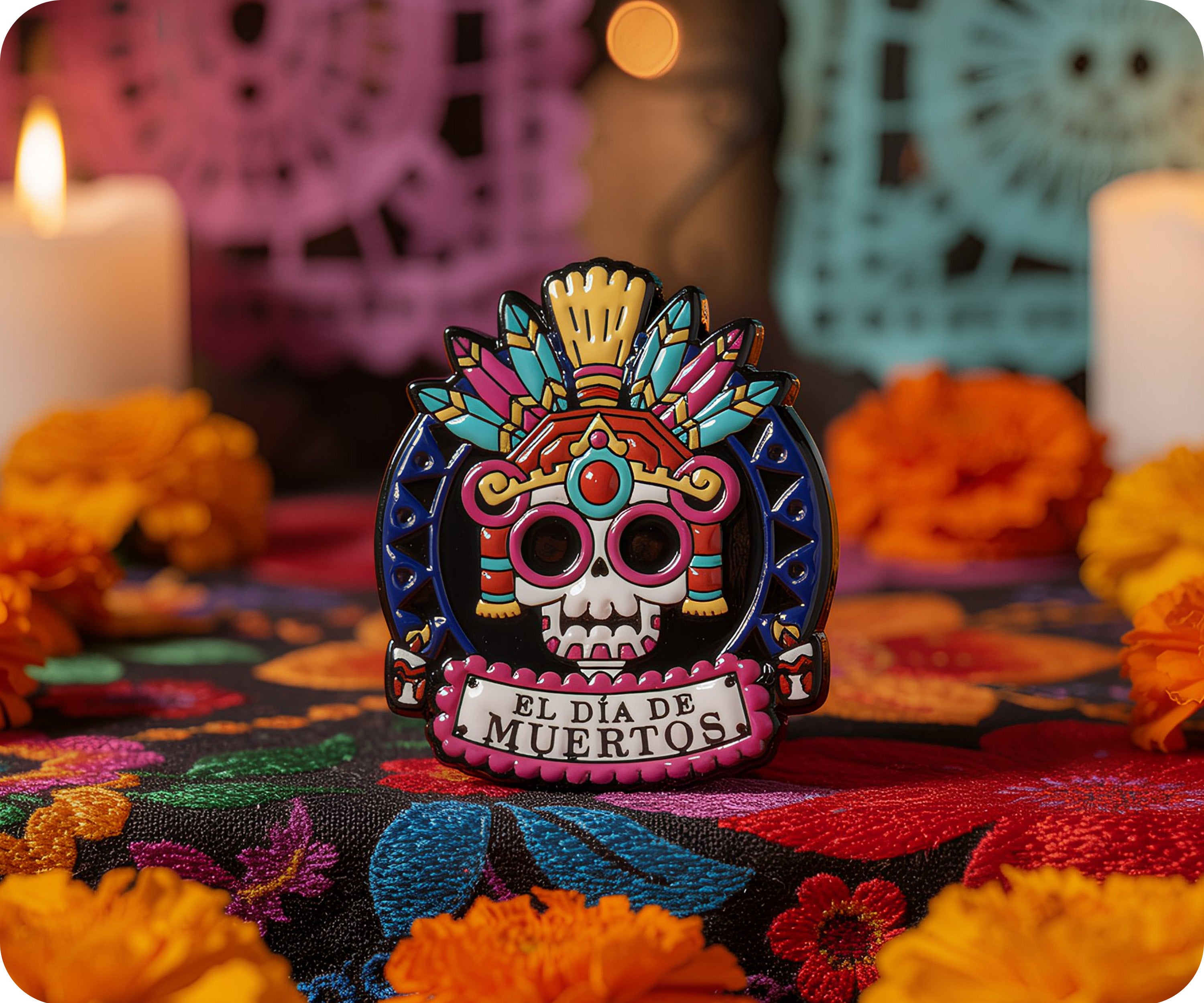 Insignia de metal del Día de Muertos mexicano Imagen secundaria del producto