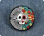 Day Of The Dead Mexican Round Skull Pin Badge