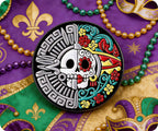 Day Of The Dead Mexican Round Skull Pin Badge