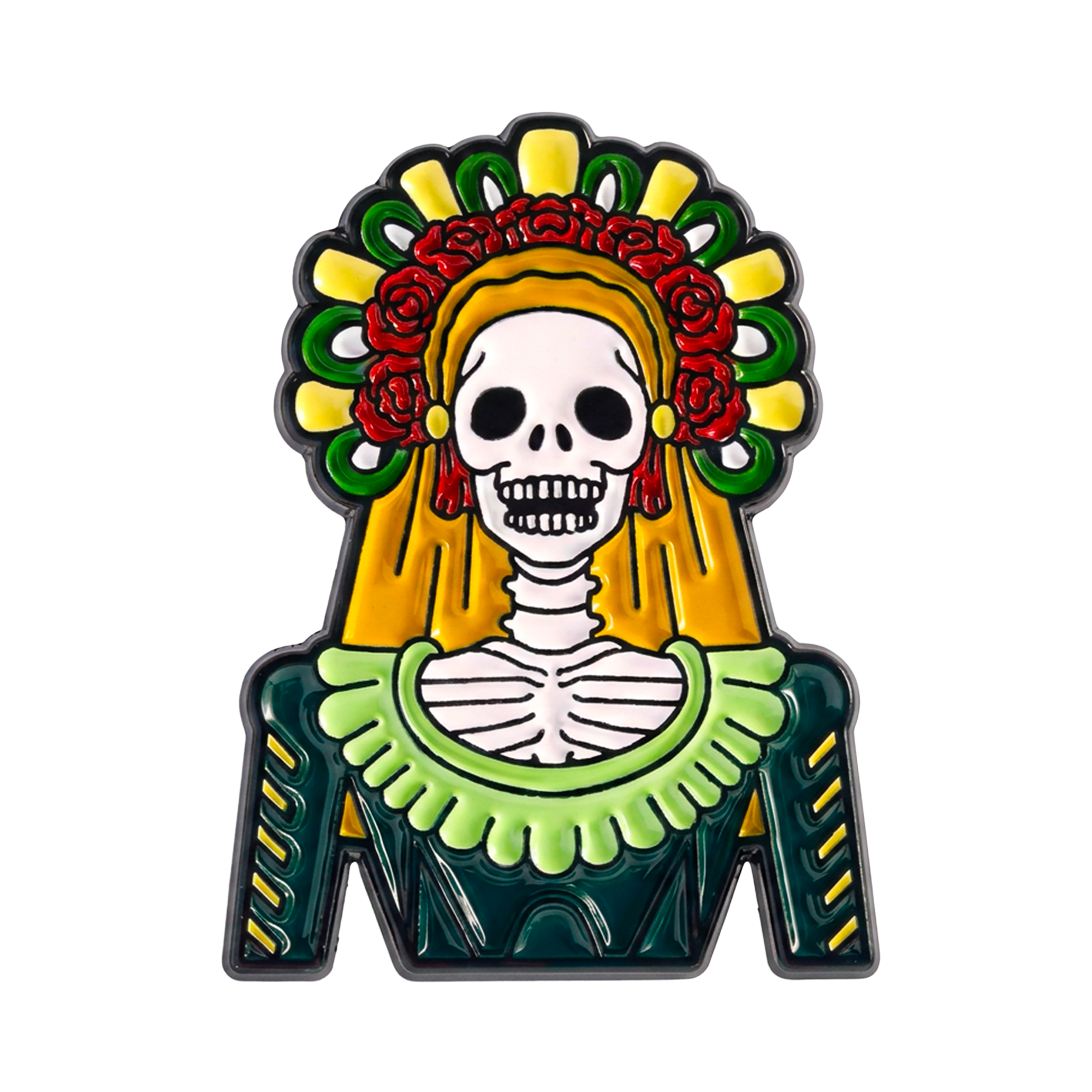 Day Of The Dead Skeleton Lady Enamel Lapel Pin Badge