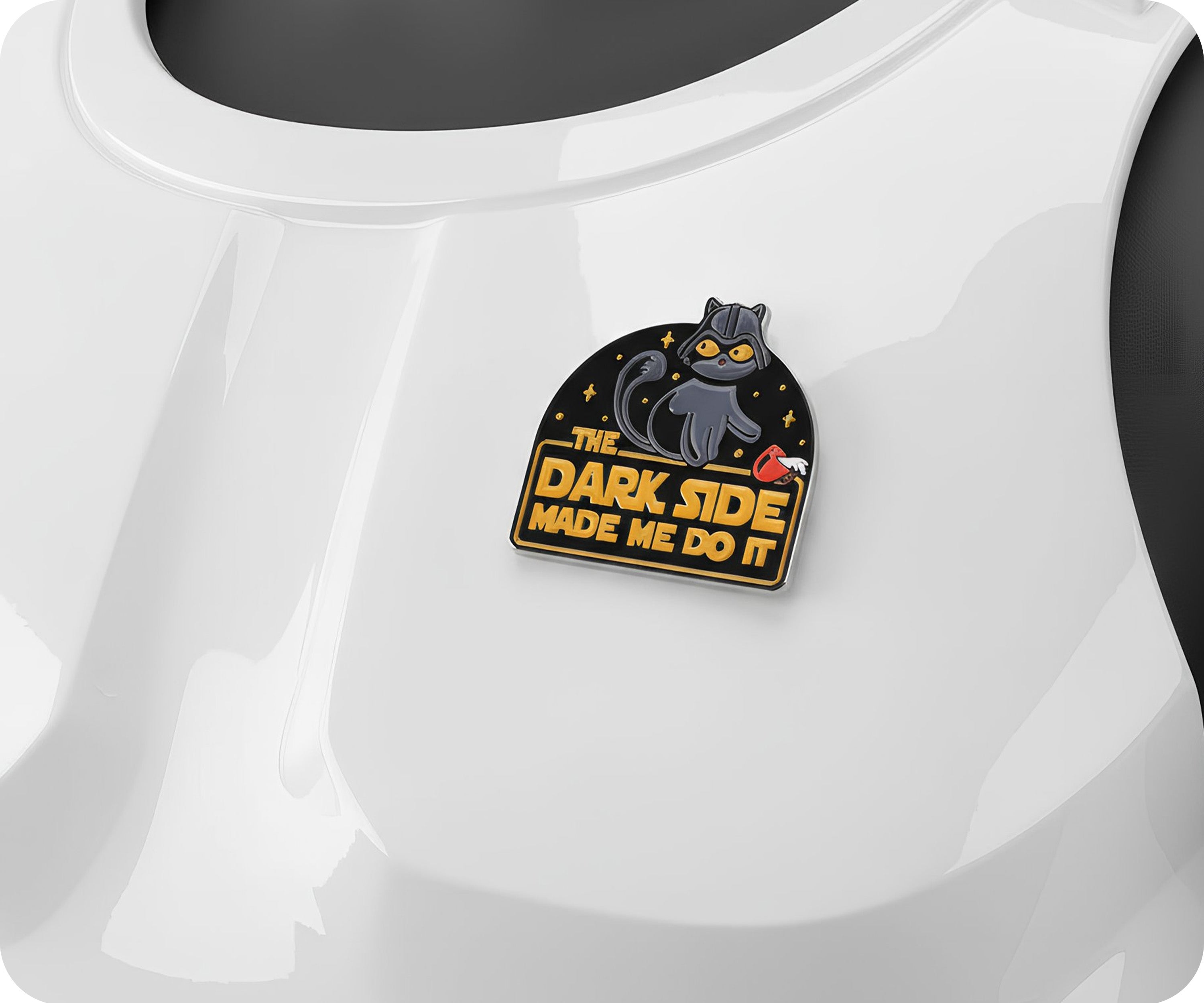 Insignia de pin espacial de gato "El lado oscuro me obligó" Imagen secundaria del producto