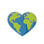 A pin badge with the shape of the Earth in a heart form, featuring blue oceans and green landmasses. © Tigoli® 2026 All Rights Reserved Panda Loco Ltd 