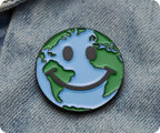 Earth Smile Globe World Map Face Pin Badge