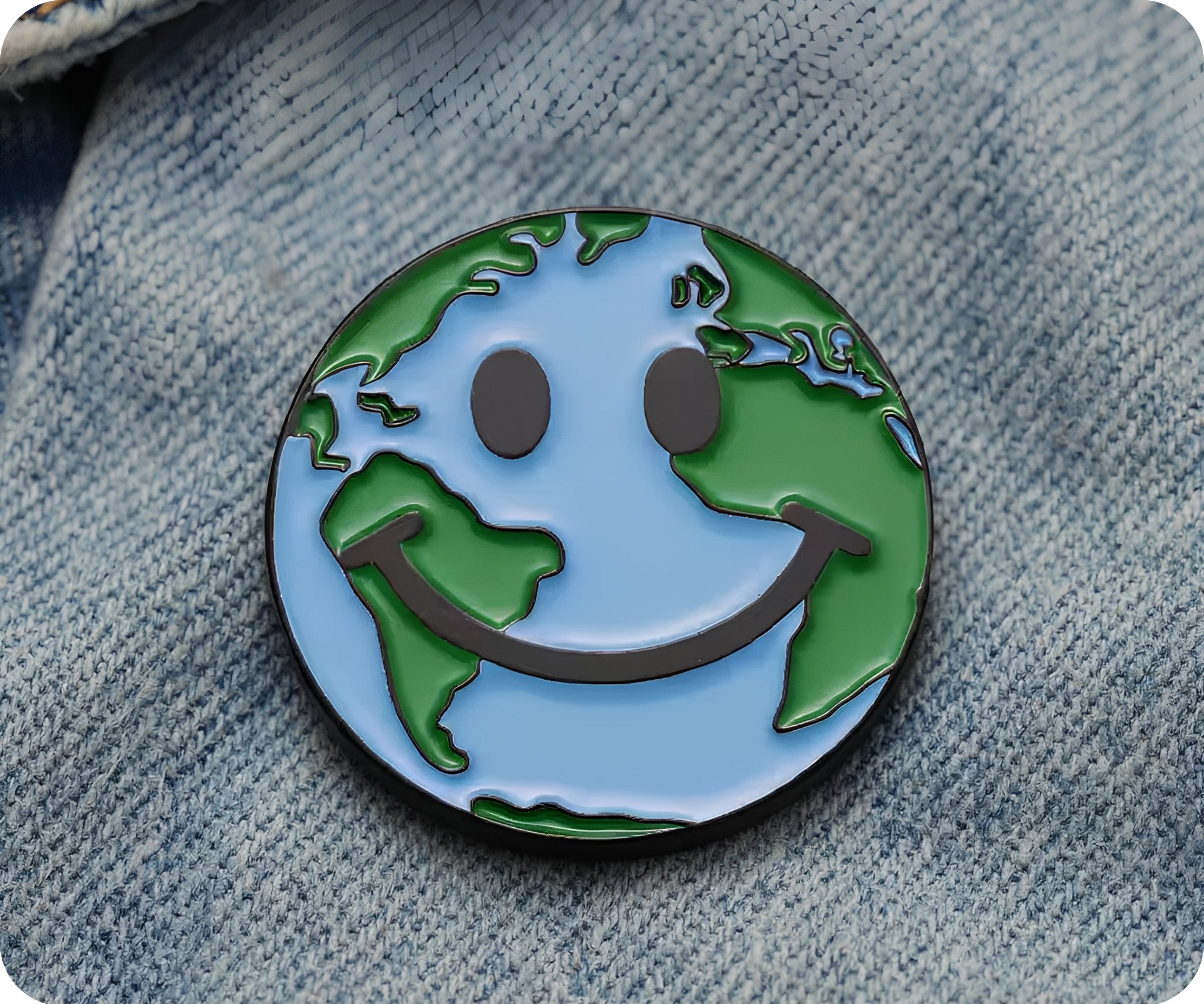 Earth Smile Globe World Map Face Pin Badge