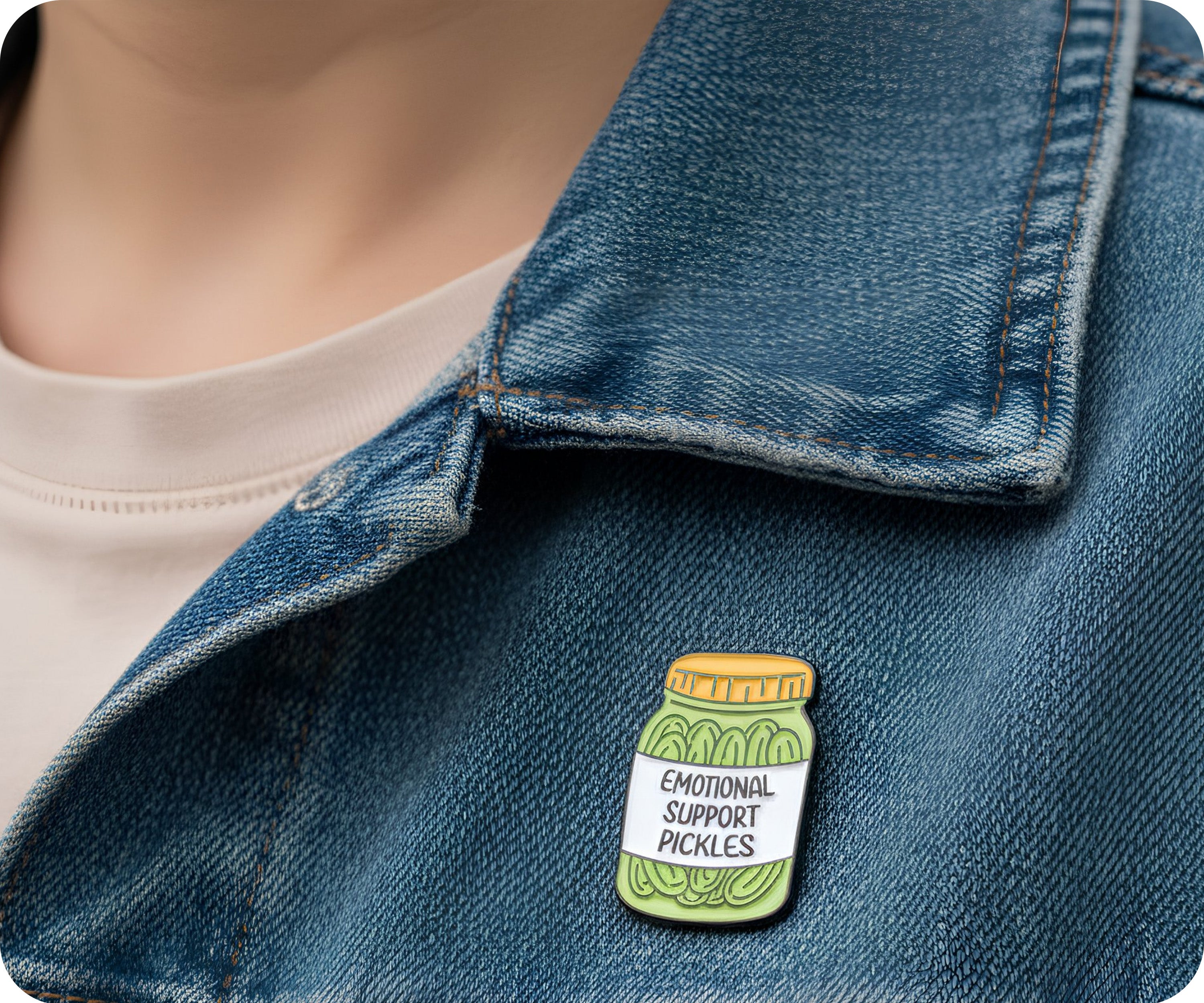 Emotional Support Pickles Jar Pin Badge