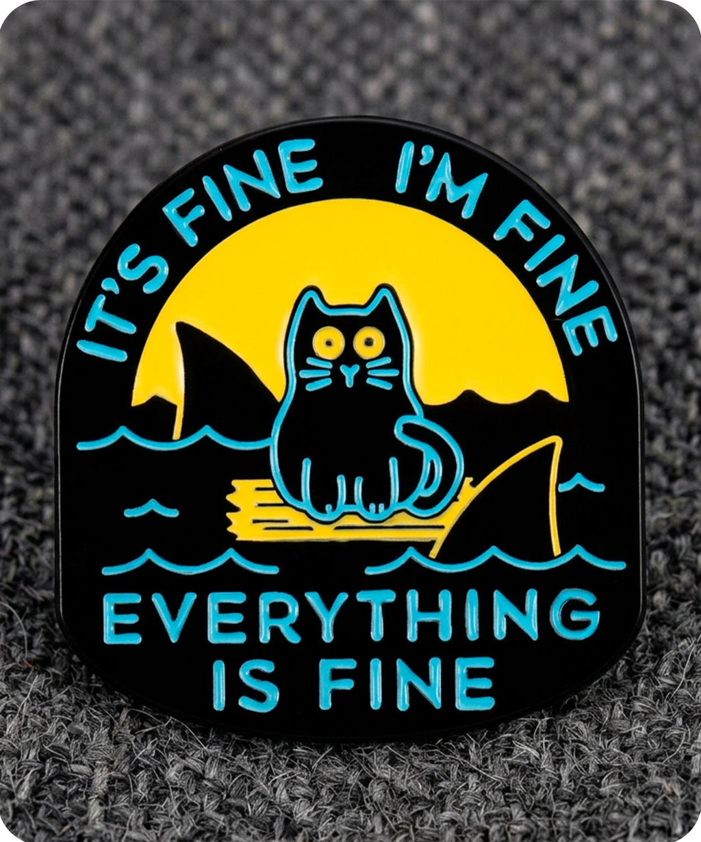 It’s Fine I’m Fine Everything Is Fine Cat Shark Enamel Lapel Pin Badge