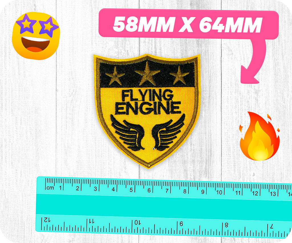 Flying Engine Stars & Sheild Pilot Iron On Patch (5.8 x 6.4cm)
