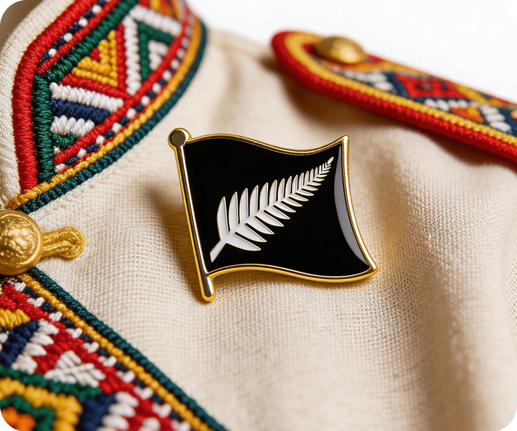 Silver Fern Flag Pin Badge