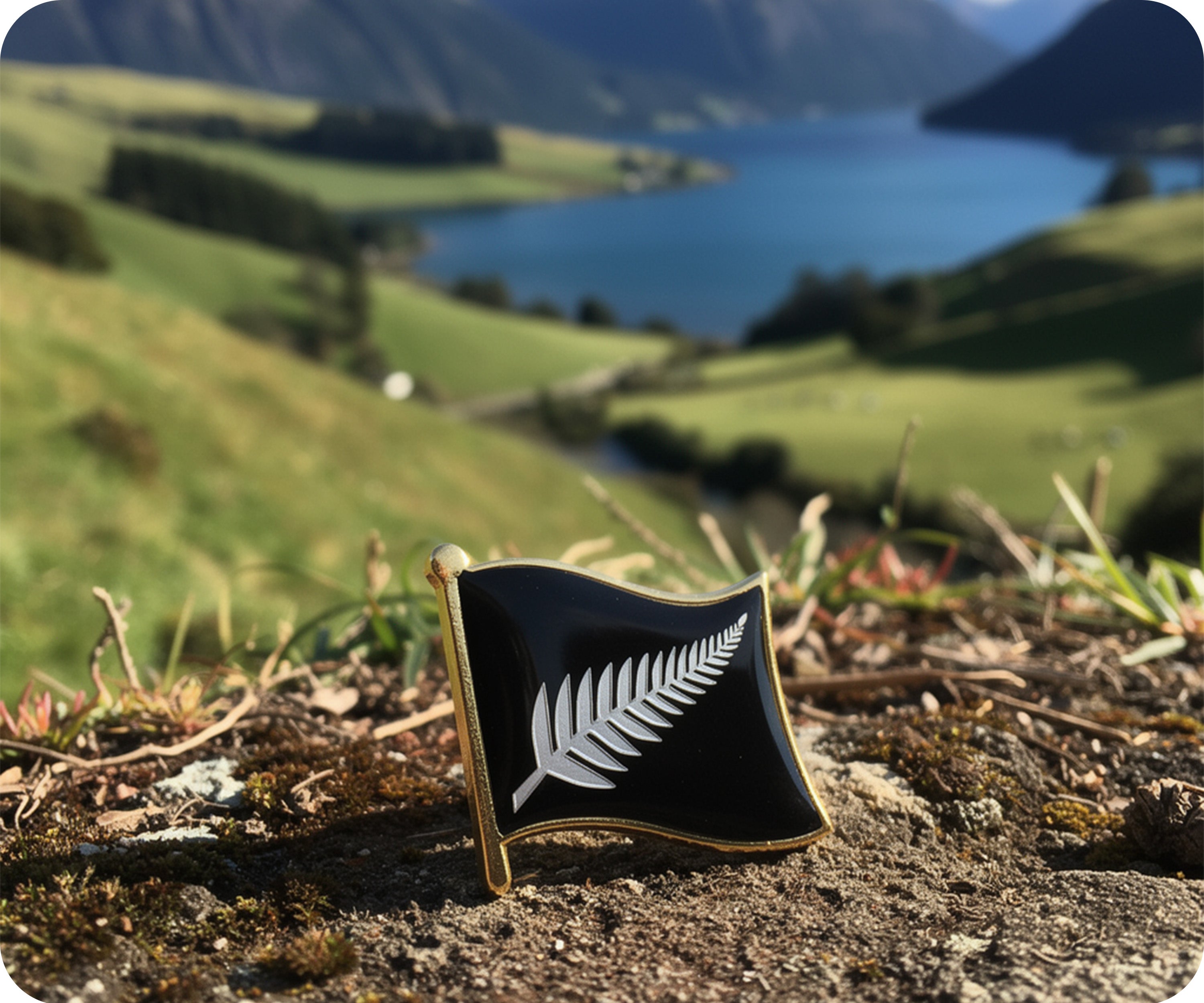 Silver Fern Flag Pin Badge