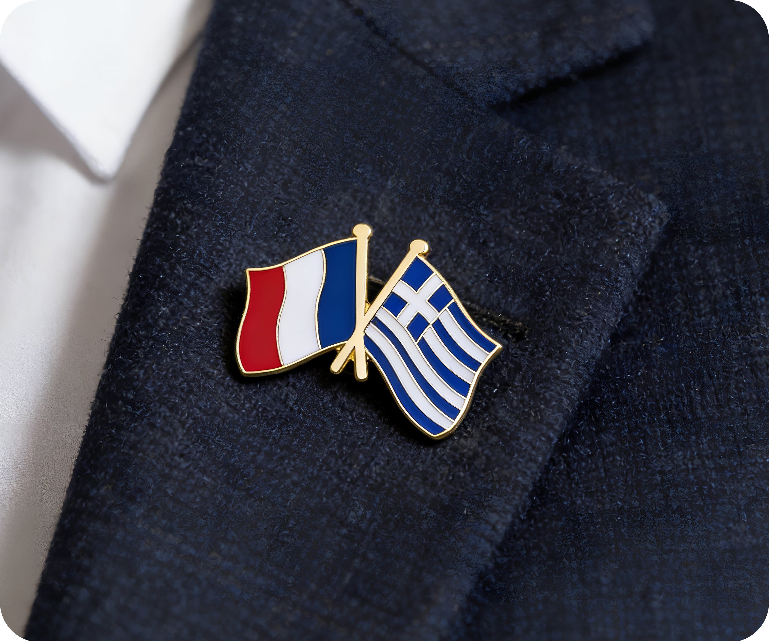 France & Greece Friendship Pin Badge