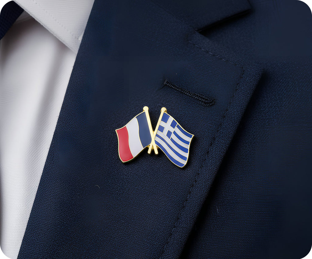 France & Greece Friendship Pin Badge