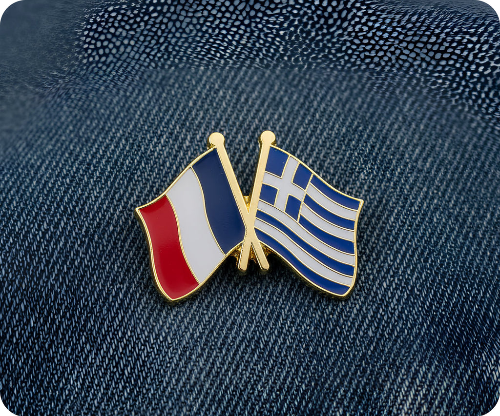 France & Greece Friendship Pin Badge