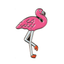 A pin badge featuring a pink flamingo with a brass plated iron and hard enamel finish. © Tigoli® 2026 All Rights Reserved Panda Loco Ltd 