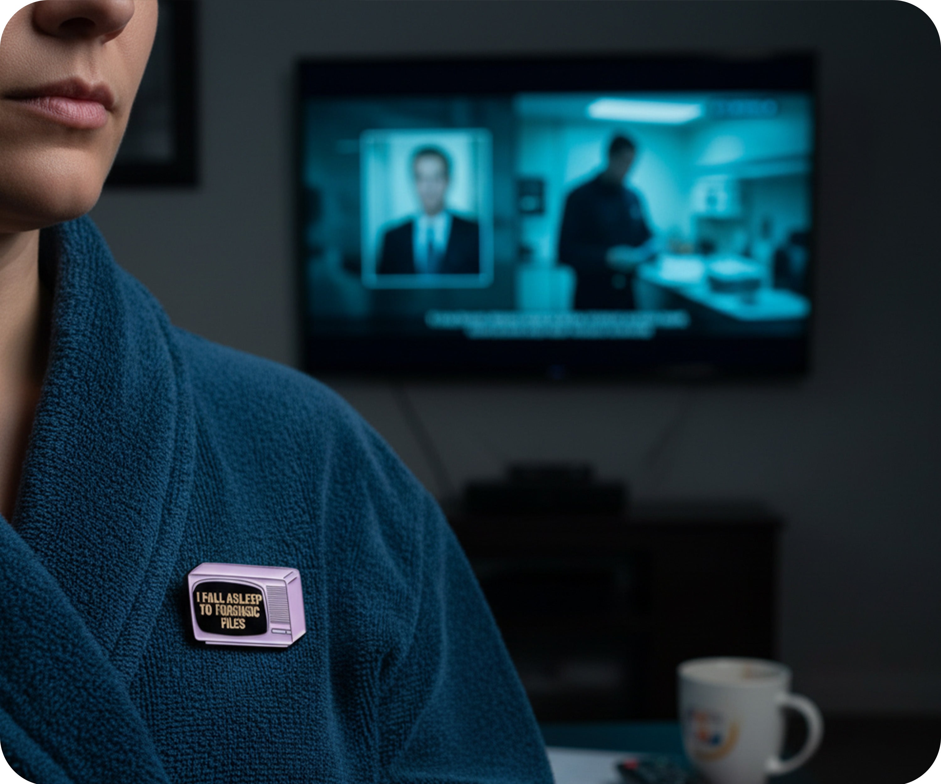 I Fall Asleep To Forensic Files True Crime Pin Badge