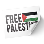 A sticker with the Palestinian flag colors, featuring a folded corner design, on a white background.