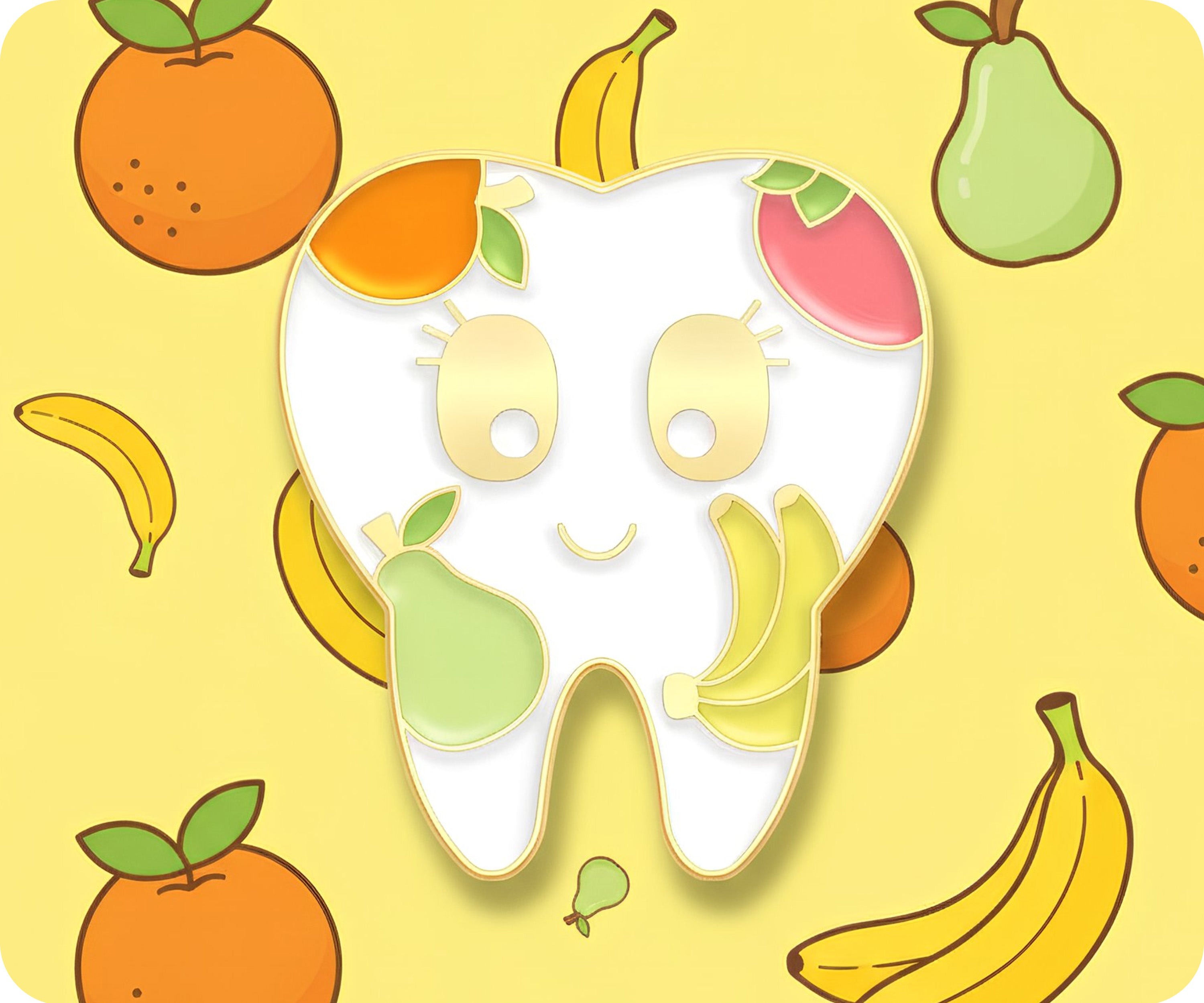 Pin de dentista con diente sano de fruta