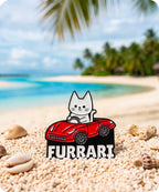 Furrari Cat Driving Red Sports Car Enamel Pin Badge