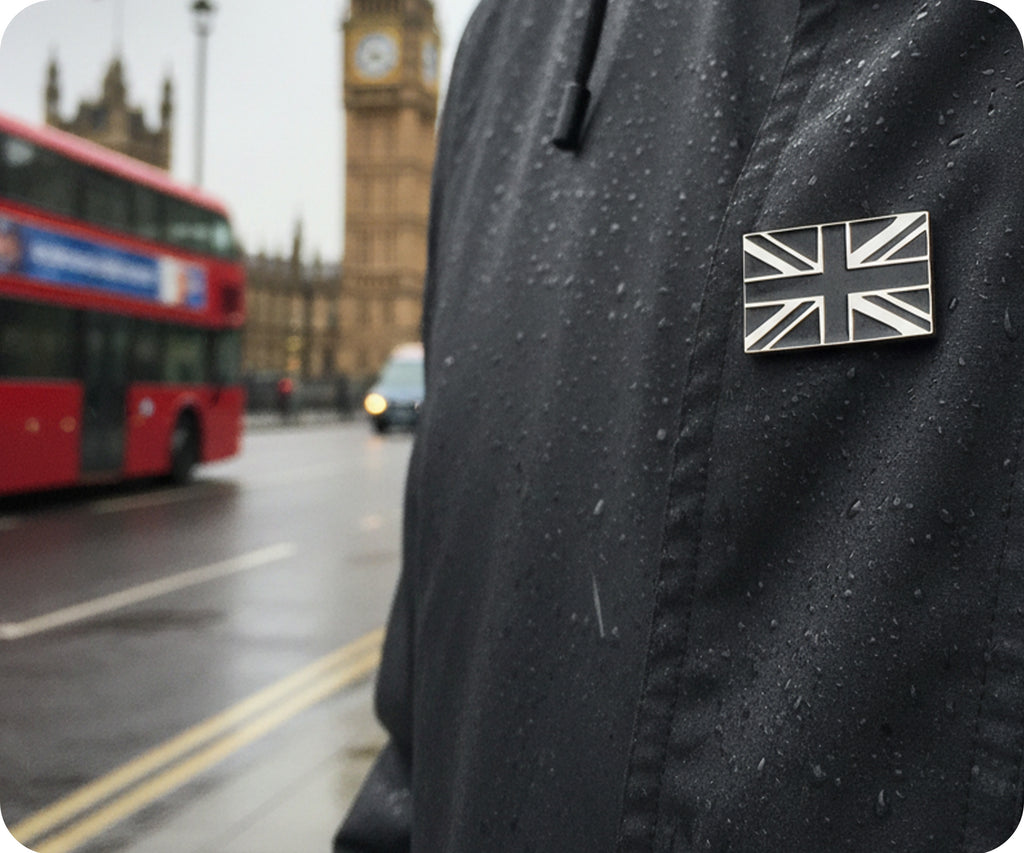 Black United Kingdom Union Jack Rectangle Pin Badge